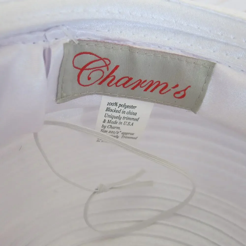 CHARM'S Hat Church/Kentucky Derby/Wedding Rhinestone Layers White Church Glam